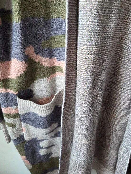 EUC FSL APPAREL CAMO PATTERN LONGLINE OPEN CARDIGAN SWEATER SIZE L - Picture 9 of 16